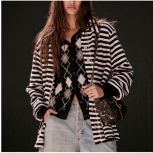 Free People Black and White Striped Cardigan